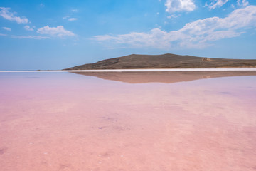 Pink salt Lake Koyashskoe, Crimea.
