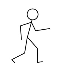 Walking man, primitive drawing in black pencil on a white background