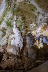 Cave stalactites, stalagmites, and other formations at Marble cave, Crimea