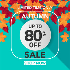Autumn sale banner template with leaves, fall leaves for shopping sale. banner design. Poster, card, label, web banner. Vector illustration	