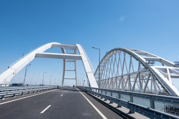 Cars go on the Crimean automobile bridge