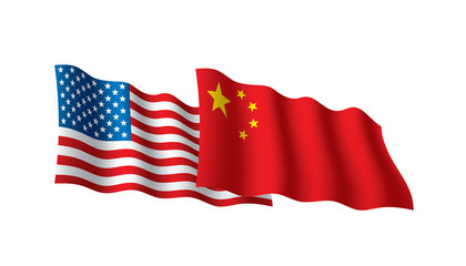 usa and China flags. Vector illustration on white background