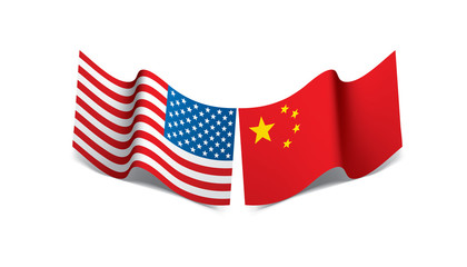 usa and China flags. Vector illustration on white background