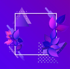 Purple autumn spectrum background with beautiful 3d leaves.