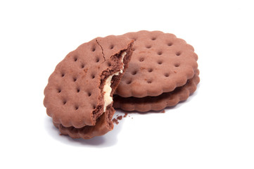 tasty eaten sandwich cookies isolated on the white