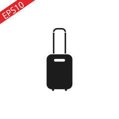 rolling suitcase vector icon on white background.