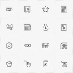 Ecommerce line icon set with calculator, money and lock