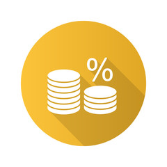 Coin stack with percent flat design long shadow glyph icon