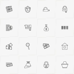 Ecommerce line icon set with basket, network security  and money