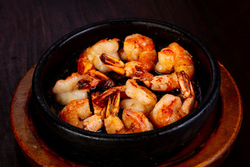Roasted shrimps in the pan
