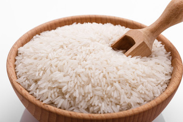 Jasmine rice on a white acrylic background