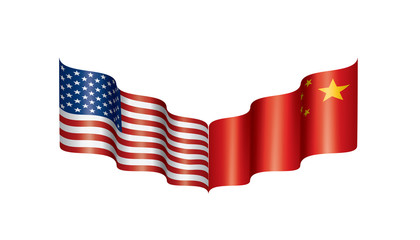 usa and China flags. Vector illustration on white background