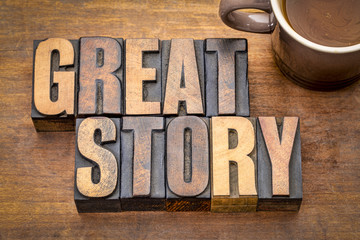 great story word abstract in vintage wood type