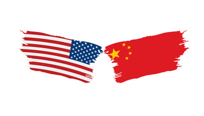 usa and China flags. Vector illustration on white background