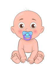 Newborn Boy Toddler Pacifier in Mouth and Diapers