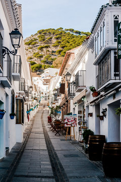 Charming whitewashed street of Mijas village. Costa del Sol. Spain