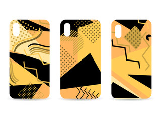 Phone case set. Memphis pattern background. Geometric elements memphis in the style of 80s. Vector illustration