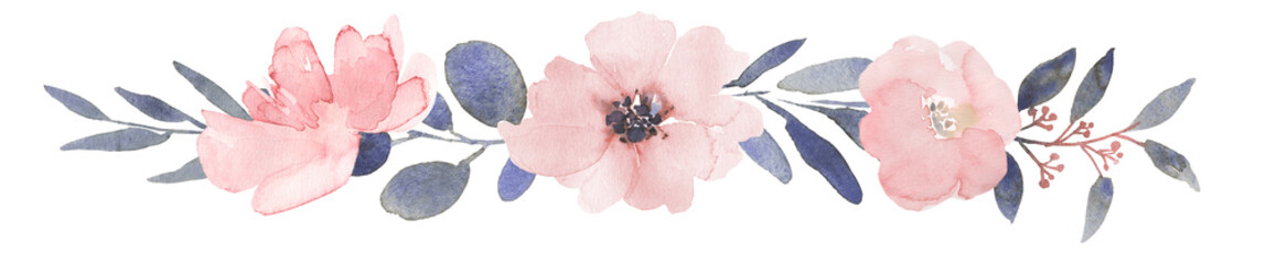 Bouquet composition decorated with dusty pink watercolor flowers and eucalyptus greenery