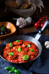 Rustic mini meatballs Baked in tomato sauce with basil