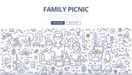 Family Picnic Doodle Concept