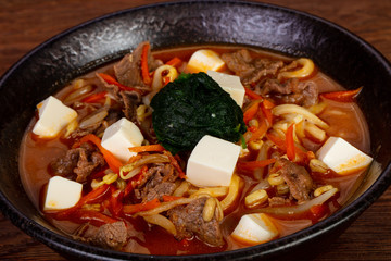 Japanese soup with tofu and beef