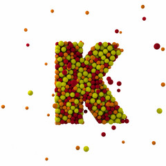 Letter K made of brown woolen balls, isolated on white, 3d rendering