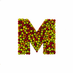 Letter M made of brown woolen balls, isolated on white, 3d rendering