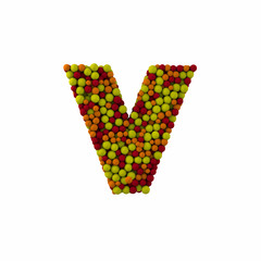 Letter V made of brown woolen balls, isolated on white, 3d rendering