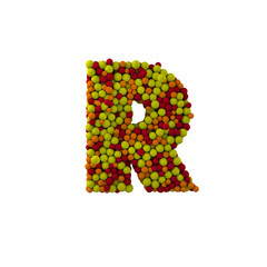 Letter R made of brown woolen balls, isolated on white, 3d rendering