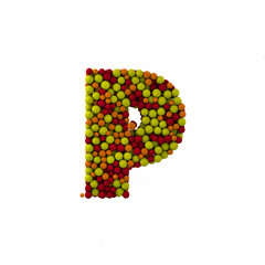 Letter P made of brown woolen balls, isolated on white, 3d rendering