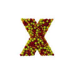 Letter X made of brown woolen balls, isolated on white, 3d rendering