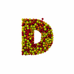 Letter D made of brown woolen balls, isolated on white, 3d rendering