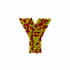 Letter Y made of brown woolen balls, isolated on white, 3d rendering