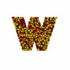 Letter W made of brown woolen balls, isolated on white, 3d rendering