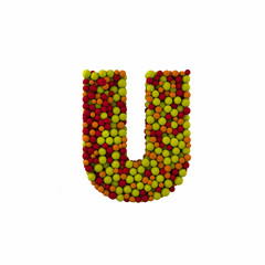 Letter U made of brown woolen balls, isolated on white, 3d rendering