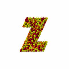 Letter Z made of brown woolen balls, isolated on white, 3d rendering