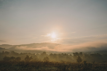 Beautiful mountain landscape in the Carpathian mountains at sunrise