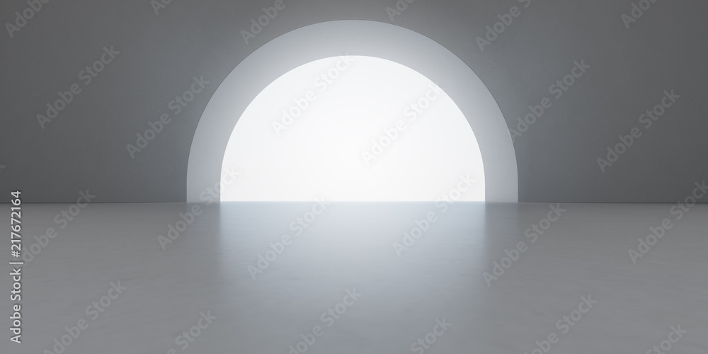 Leinwandbilder 3d stimulate of curve concrete interior space with sun light cast the shadow on the wall and floor,p