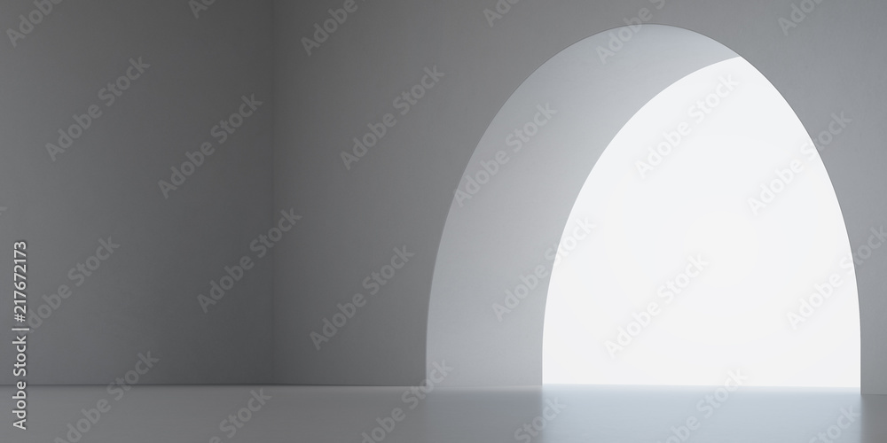 Fototapete 3d stimulate of curve concrete interior space with sun light cast the shadow on the wall and floor,p