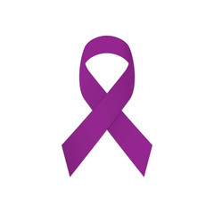 Purple ribbon on a white background. Testicular cancer. - 217674567