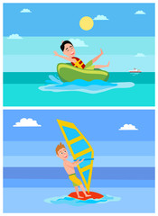 Windsurfing Collection Summer Vector Illustration