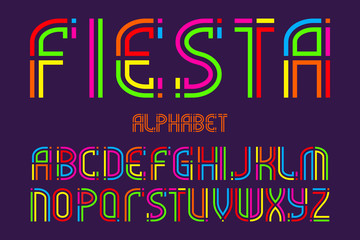 Fiesta alphabet. Colorful letters font. Isolated english alphabet.