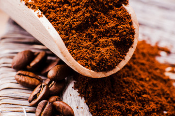 Aromatic coffee beans. Closeup