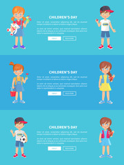 Children s Day Web Banner with Kids Holding Toys