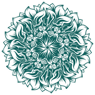 Monochrome background with flowers, abstract decor clipart