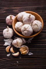 fragrant garlic on a wooden rustic background