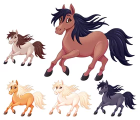 Wandaufkleber Set von verschiedenen Cartoon-Pferden © ddraw