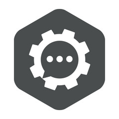 Icono plano engranaje con comentario en hexagono gris
