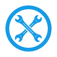 Icono plano llaves cruzadas en circulo color azul