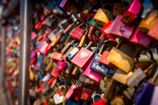 Love locks, on the bridge, detail photo